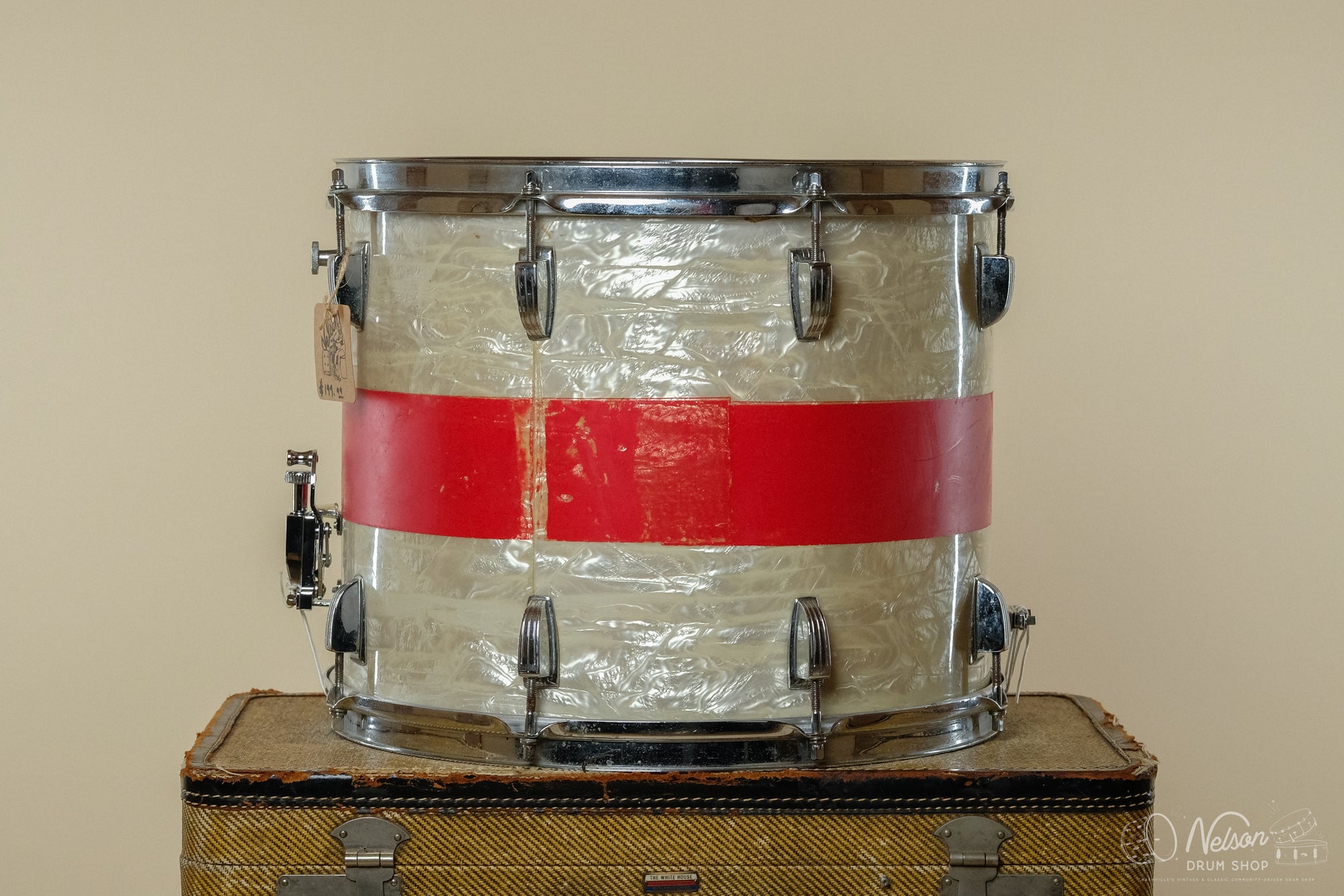 1960s Ludwig Pre-Serial Snare Drum In White Marine Pearl - 12x15
