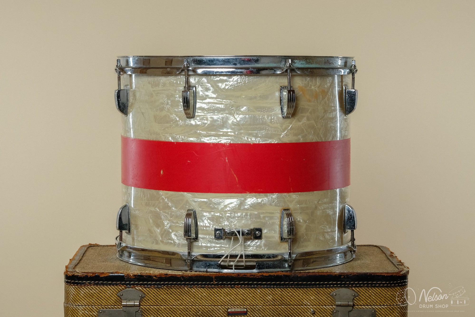 1960s Ludwig Pre-Serial Snare Drum In White Marine Pearl - 12x15