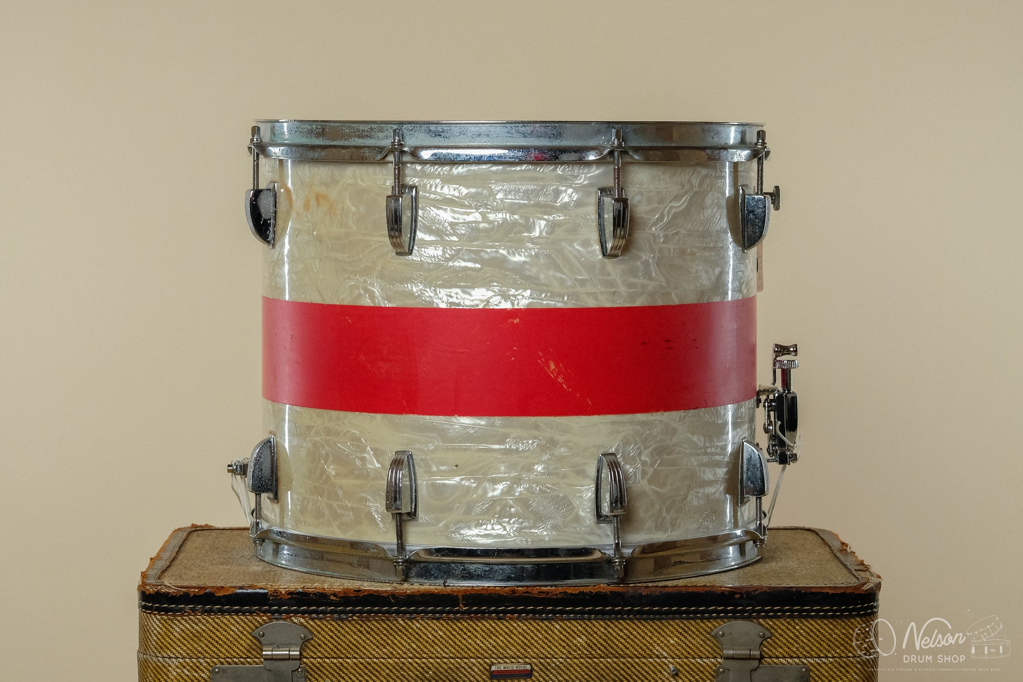 1960s Ludwig Pre-Serial Snare Drum In White Marine Pearl - 12x15