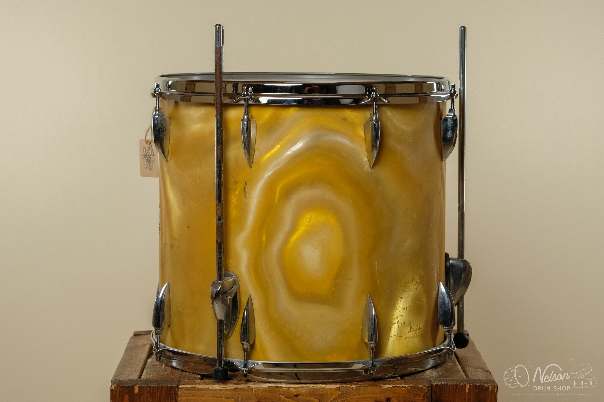 1960s Sonor 'Teardrop' 3 ply Floor Tom in Gold Satin Flame - 14.5x16