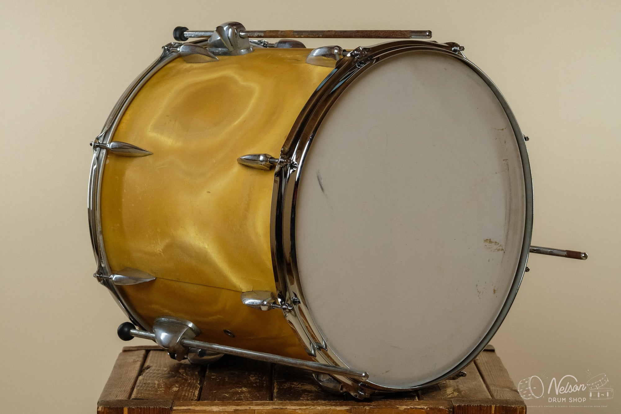 1960s Sonor 'Teardrop' 3 ply Floor Tom in Gold Satin Flame - 14.5x16