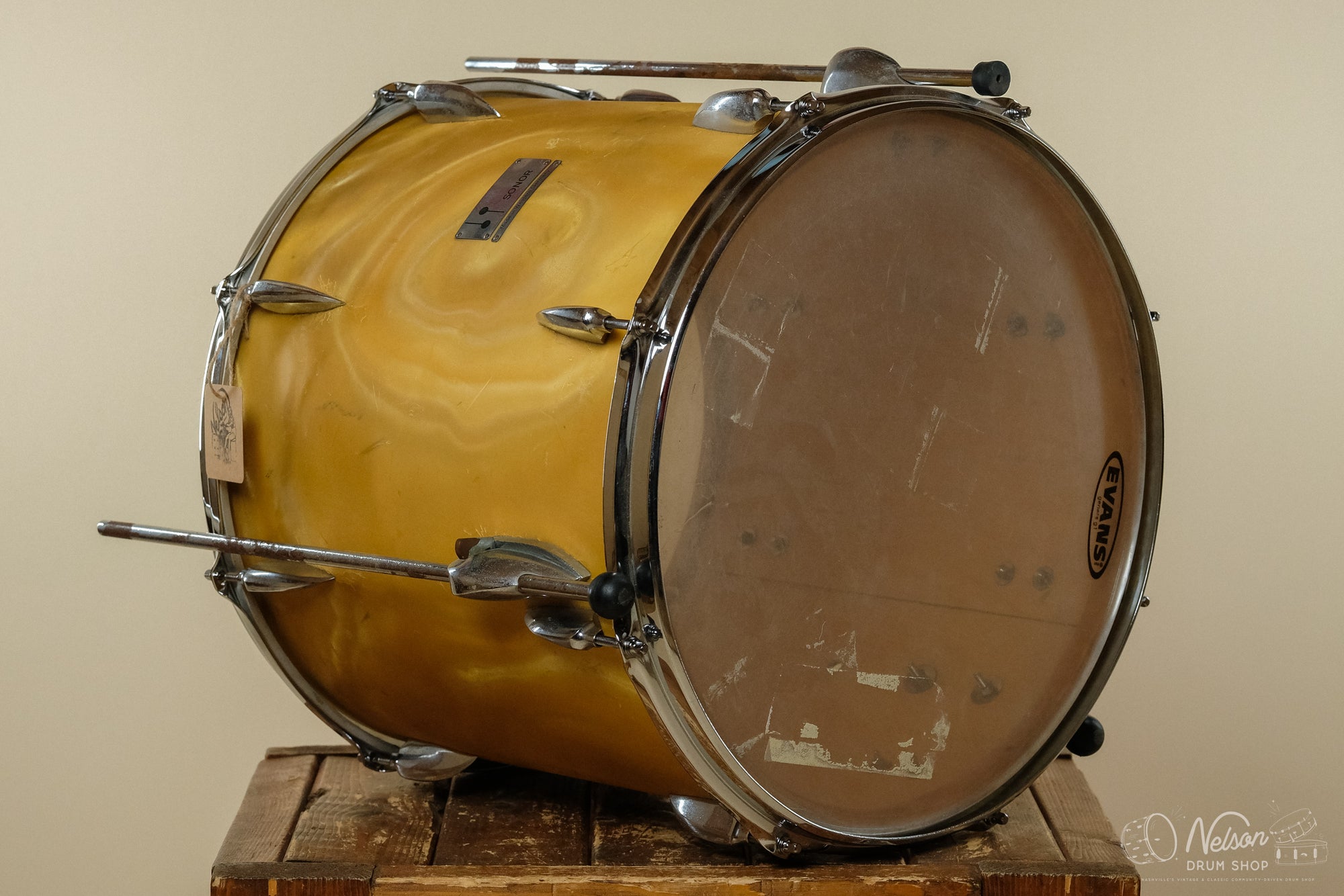 1960s Sonor 'Teardrop' 3 ply Floor Tom in Gold Satin Flame - 14.5x16