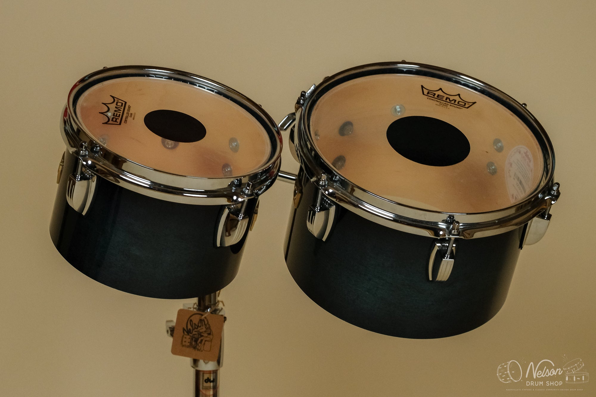 Used Ludwig Classic Maple Concert Toms in Aqua Burst Lacquer (w/stand) - 5.5x8, 6.5x10