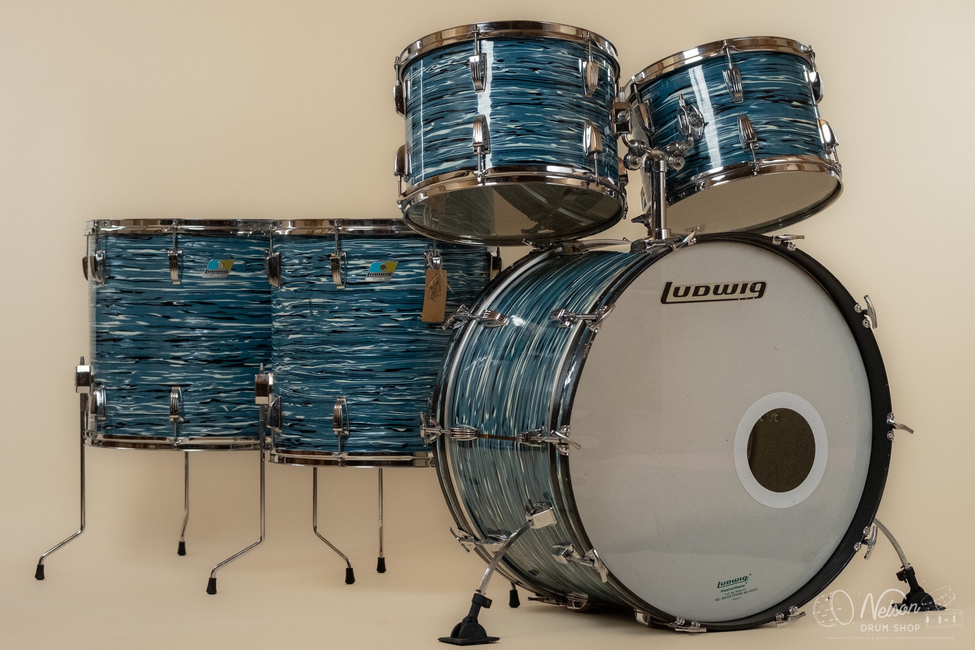 1970s Ludwig 'Pro Beat' in 'Bowling Ball' Oyster Blue - 14x24, 16x18, 16x16, 10x14, 9x13