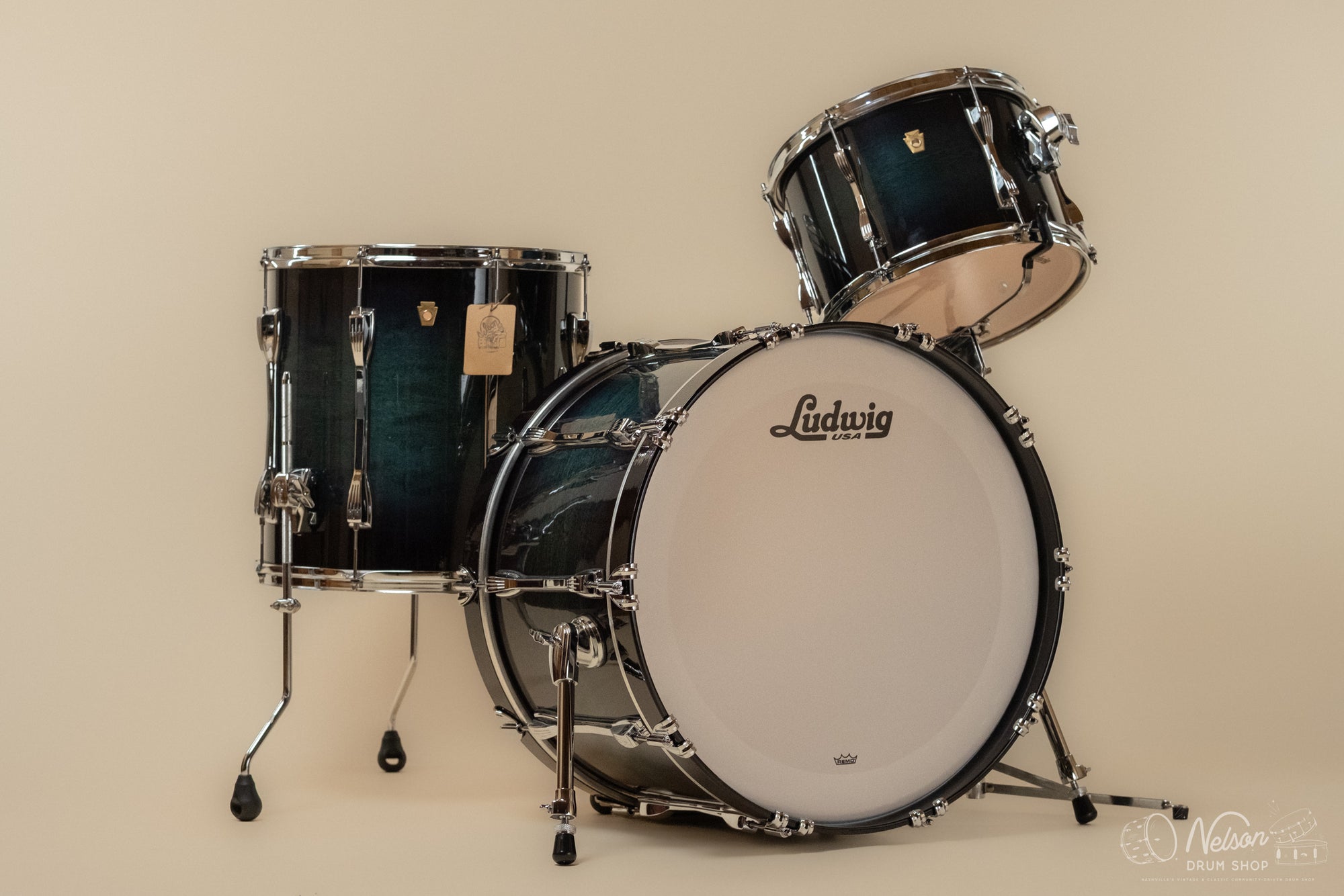Used Ludwig Legacy Maple in Aqua Burst Lacquer - 14x22, 16x16, 9x13