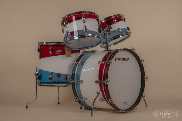 1976 Ludwig Vistalite Pattern D Bicentennial Red/White/Blue - 14x22, 16x16, 9x13, 8x12