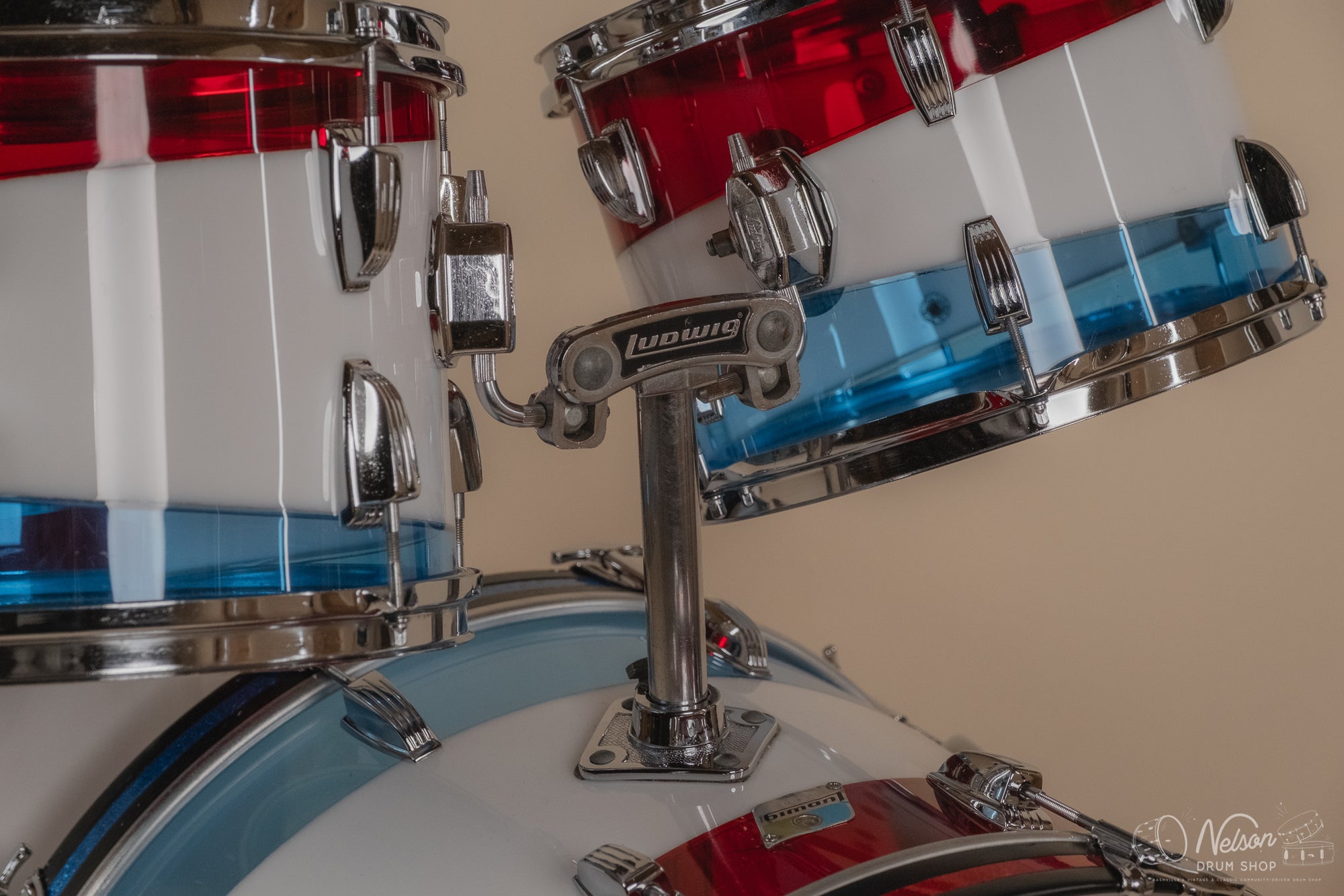 1976 Ludwig Vistalite Pattern D Bicentennial Red/White/Blue - 14x22, 16x16, 9x13, 8x12