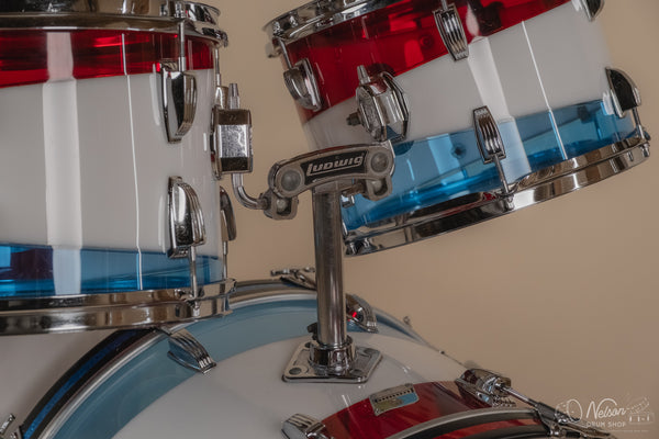 1976 Ludwig Vistalite Pattern D Bicentennial Red/White/Blue - 14x22, 16x16, 9x13, 8x12