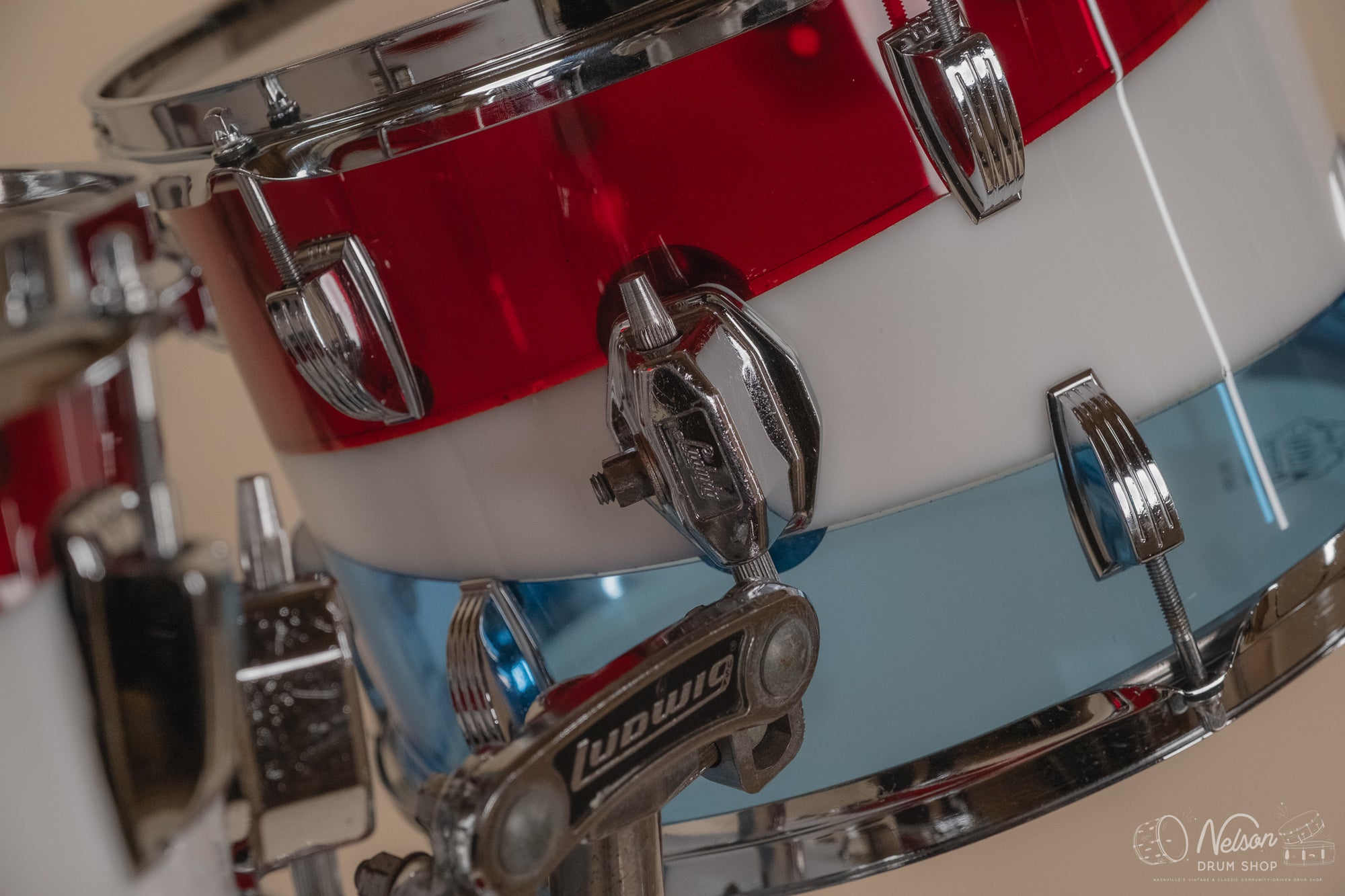 1976 Ludwig Vistalite Pattern D Bicentennial Red/White/Blue - 14x22, 16x16, 9x13, 8x12