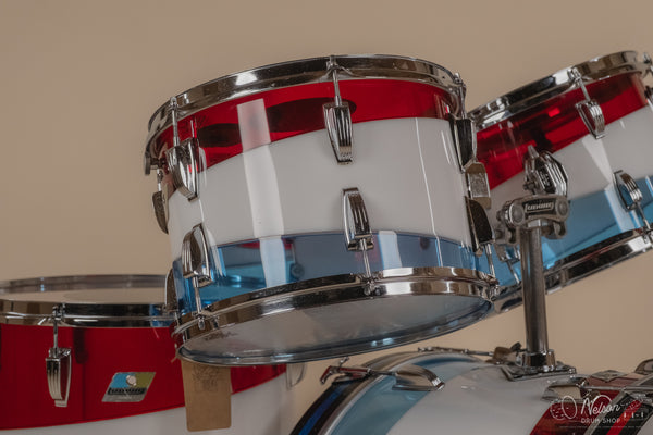 1976 Ludwig Vistalite Pattern D Bicentennial Red/White/Blue - 14x22, 16x16, 9x13, 8x12