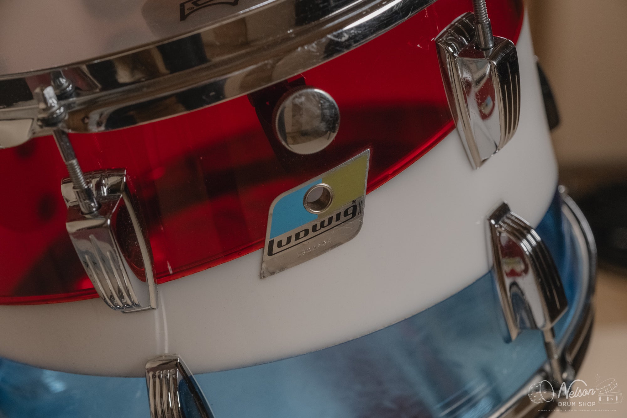 1976 Ludwig Vistalite Pattern D Bicentennial Red/White/Blue - 14x22, 16x16, 9x13, 8x12