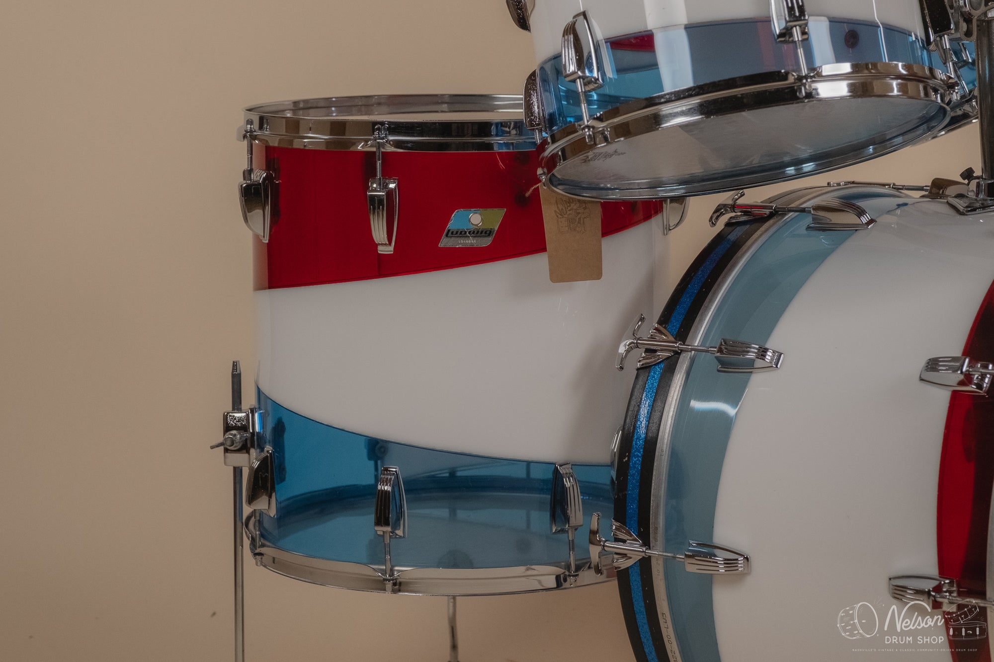 1976 Ludwig Vistalite Pattern D Bicentennial Red/White/Blue - 14x22, 16x16, 9x13, 8x12