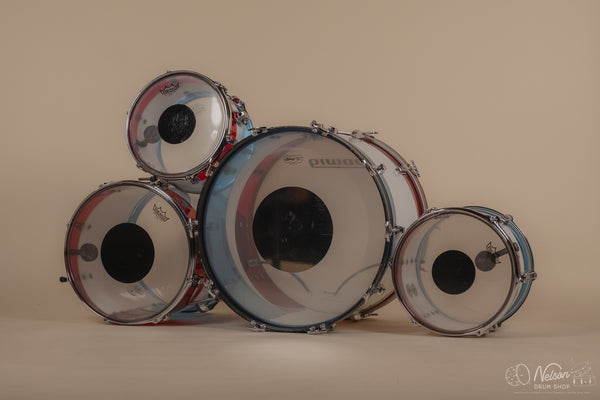 1976 Ludwig Vistalite Pattern D Bicentennial Red/White/Blue - 14x22, 16x16, 9x13, 8x12