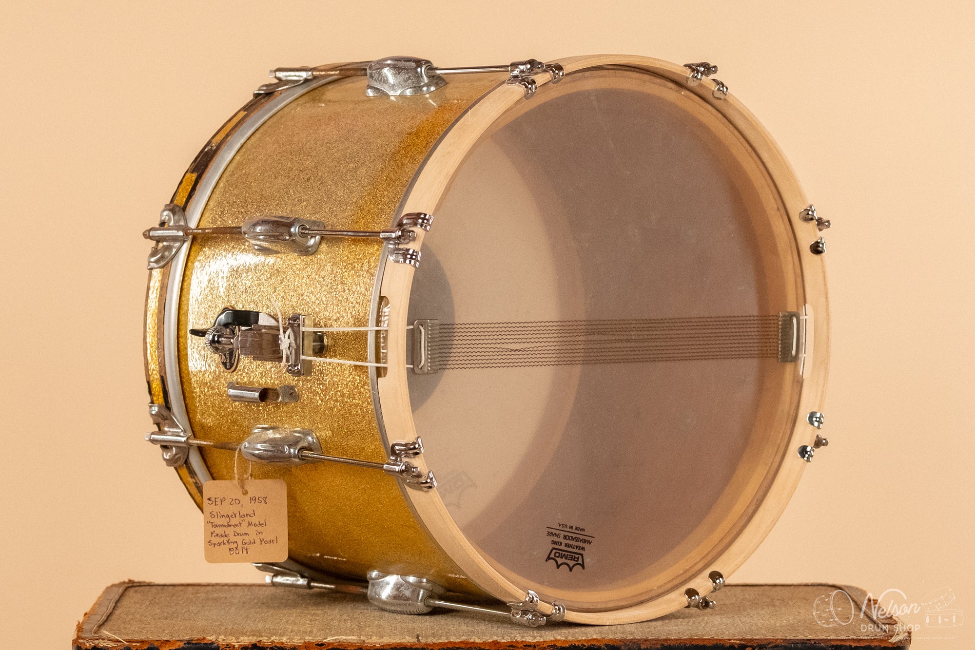 SEP 20, 1958 Slingerland 'Tournament' Model Parade Drum in Sparkling Gold Pearl - 10x14