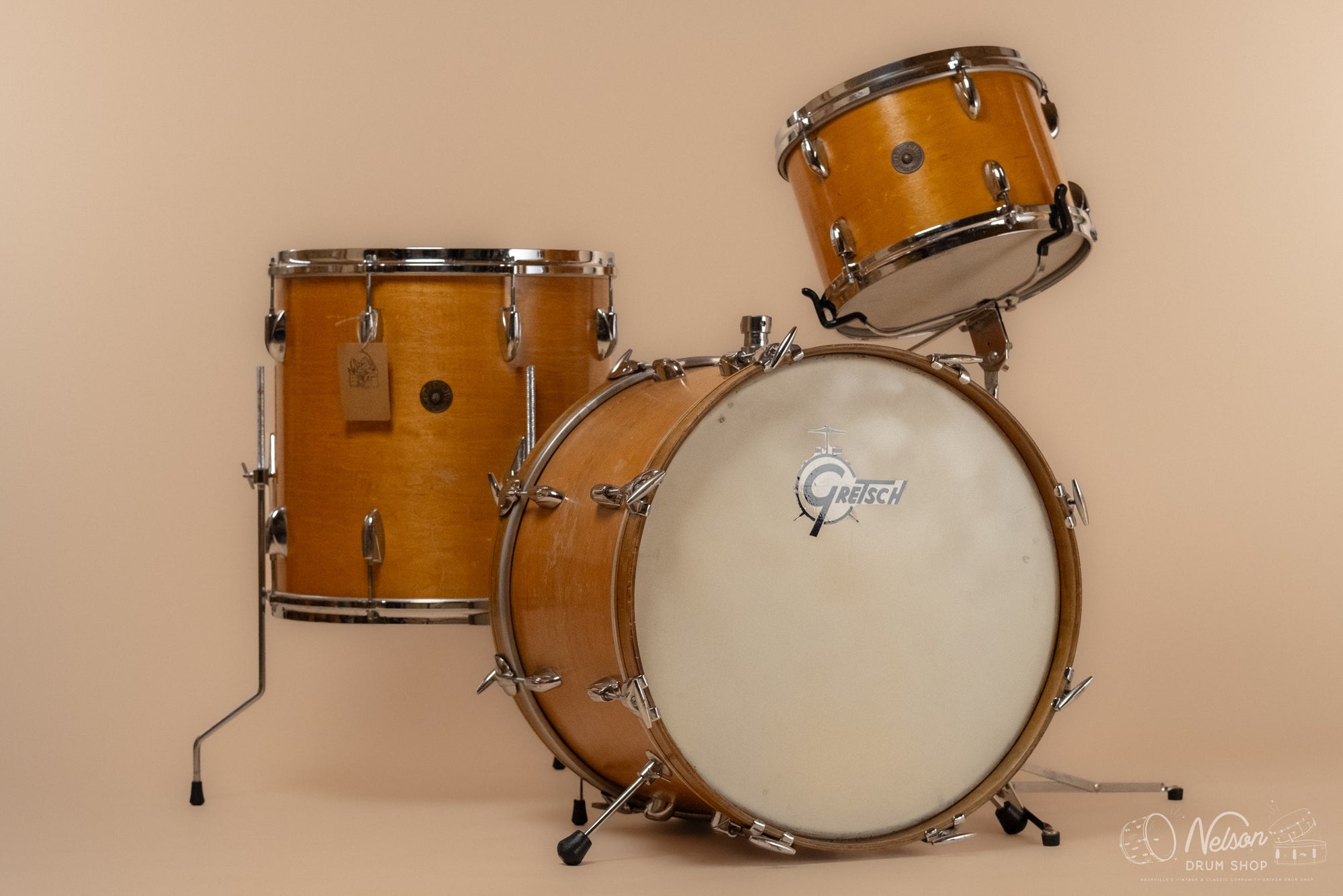 1960s Gretsch Round Badge 'Rock & Roll' in Maple Lacquer - 14x20, 8x12, 16x16