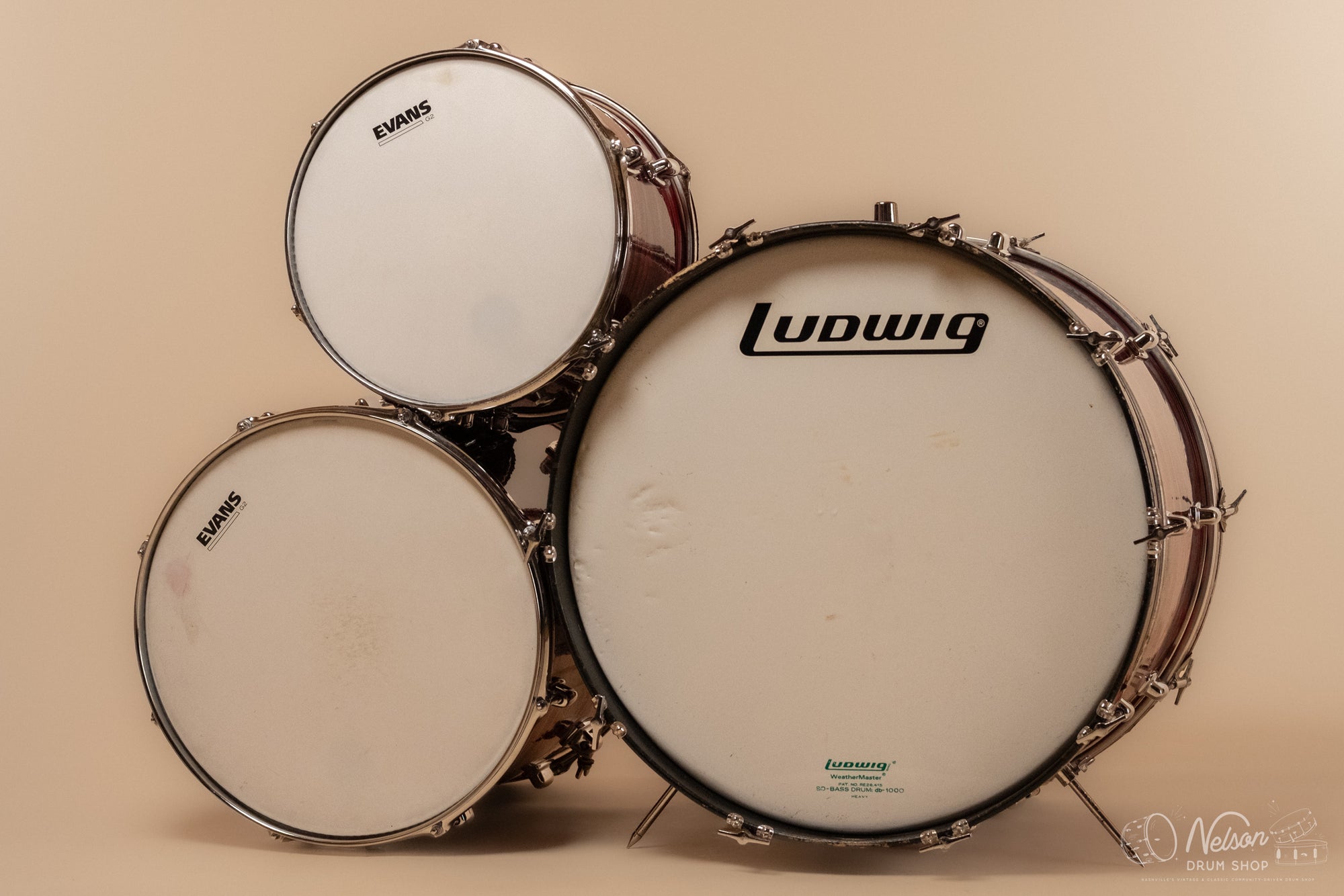 1971 Ludwig Standard S-320 in Ruby Red Strata - 14x22, 9x13, 16x16