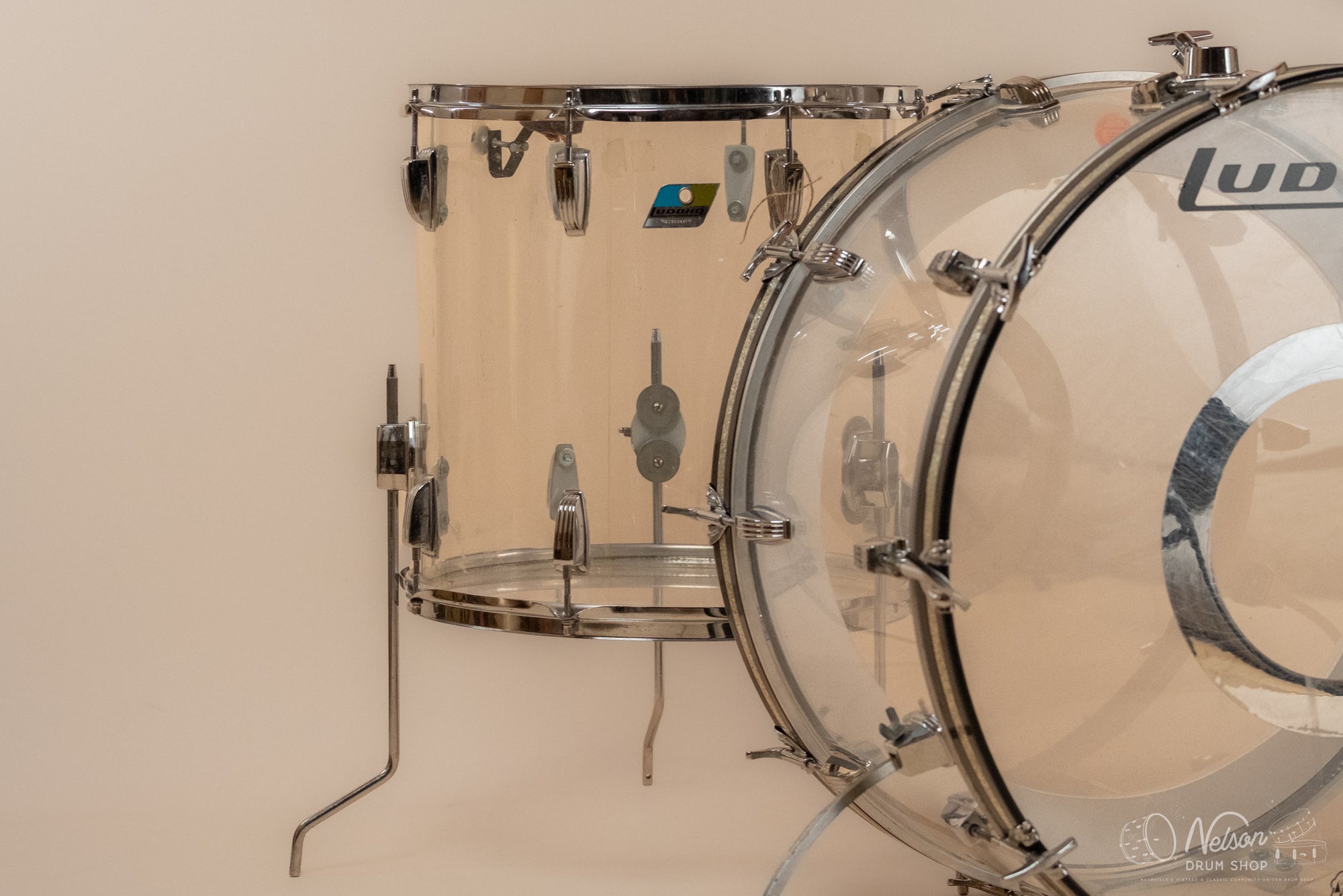 1970s Ludwig 'Pro Beat' in Clear Vistalite - 14x24, 9x13, 16x16
