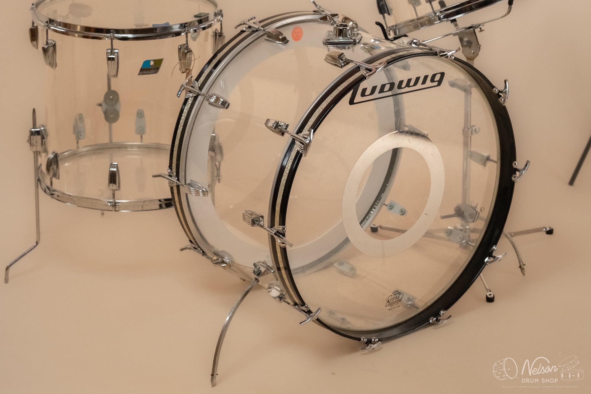 1970s Ludwig 'Pro Beat' in Clear Vistalite - 14x24, 9x13, 16x16