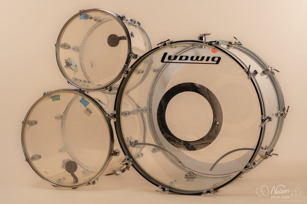 1970s Ludwig 'Pro Beat' in Clear Vistalite - 14x24, 9x13, 16x16