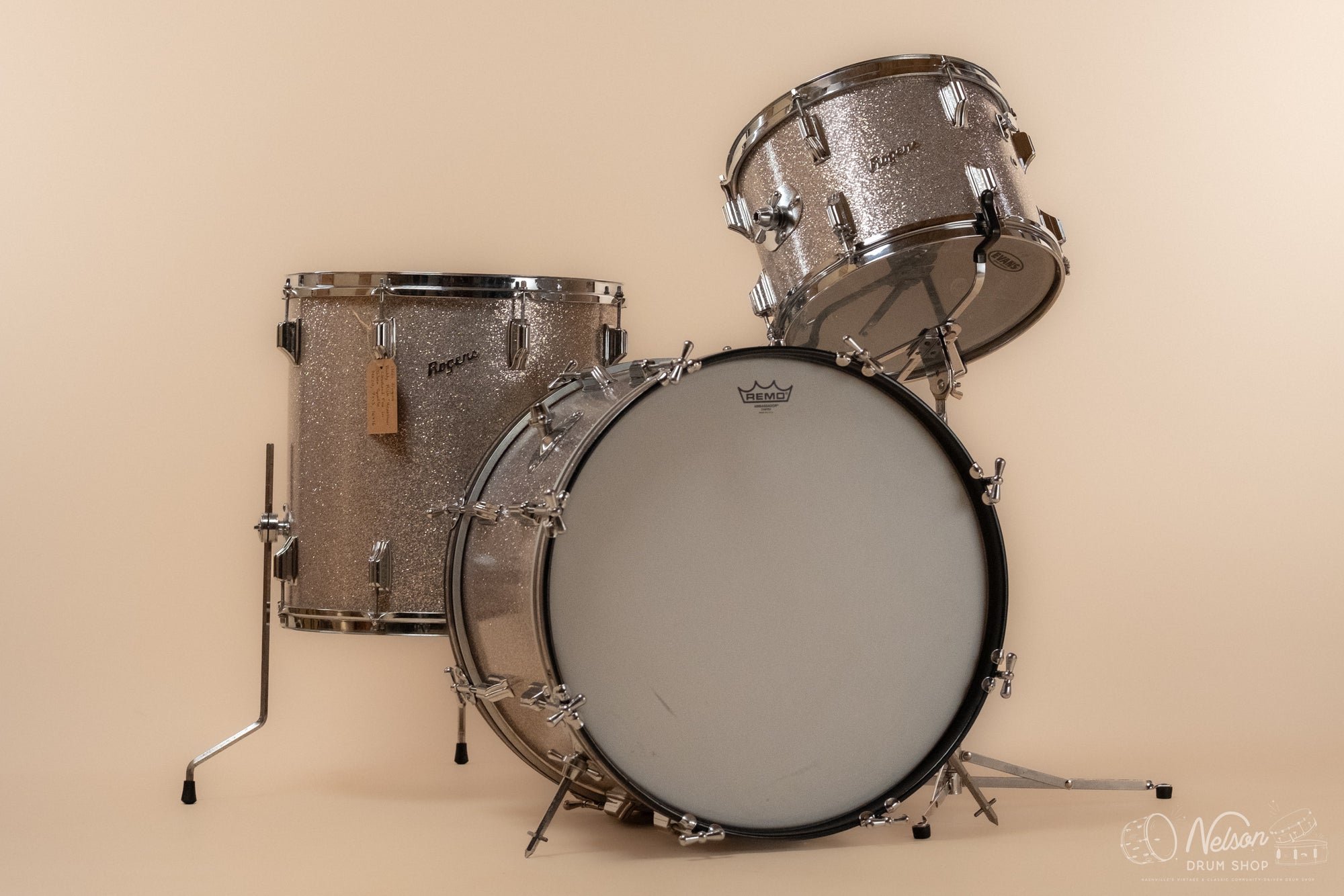 1960s Rogers Buddy Rich 'Headliner' Cleveland Era in Silver Sparkle - 14x20, 9x13, 16x16