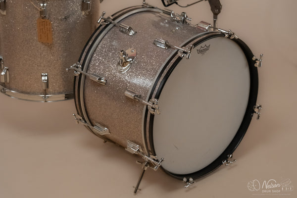 1960s Rogers Buddy Rich 'Headliner' Cleveland Era in Silver Sparkle - 14x20, 9x13, 16x16