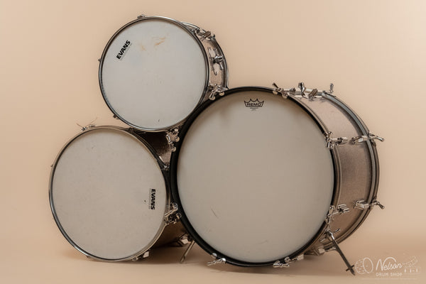 1960s Rogers Buddy Rich 'Headliner' Cleveland Era in Silver Sparkle - 14x20, 9x13, 16x16