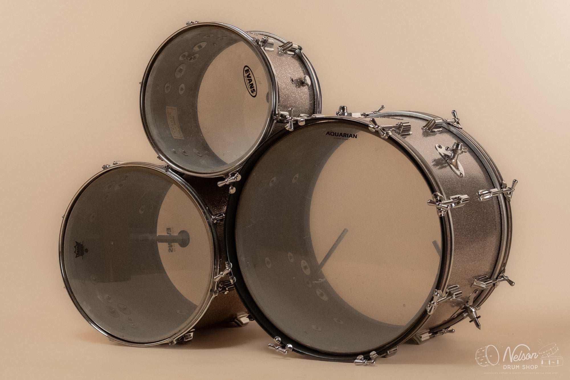 1960s Rogers Buddy Rich 'Headliner' Cleveland Era in Silver Sparkle - 14x20, 9x13, 16x16