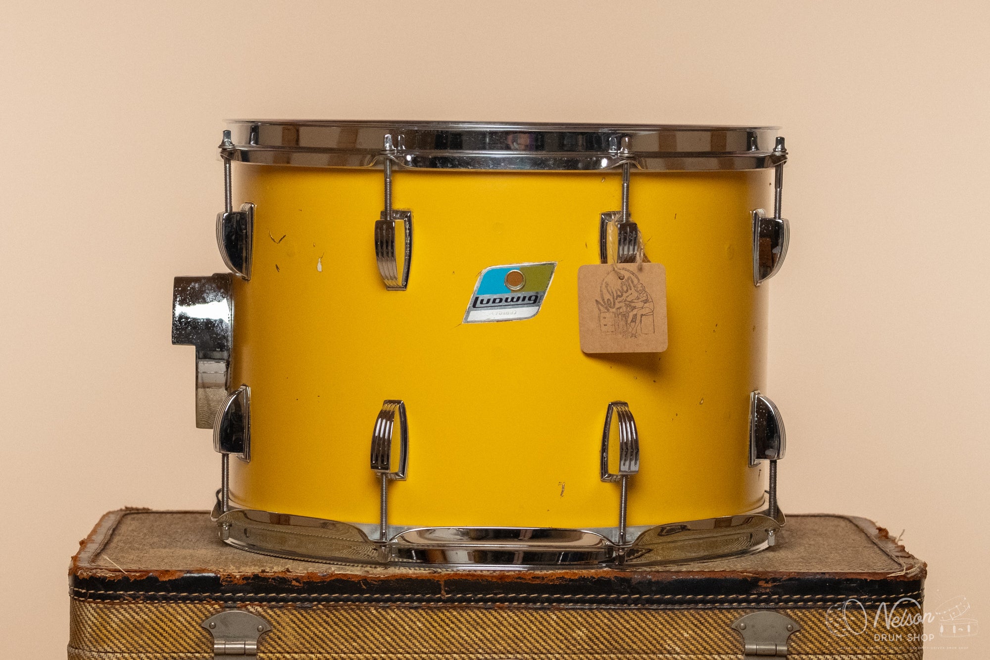 1970s Ludwig 6 ply Tom in White Cortex (under Yellow) - 10x14