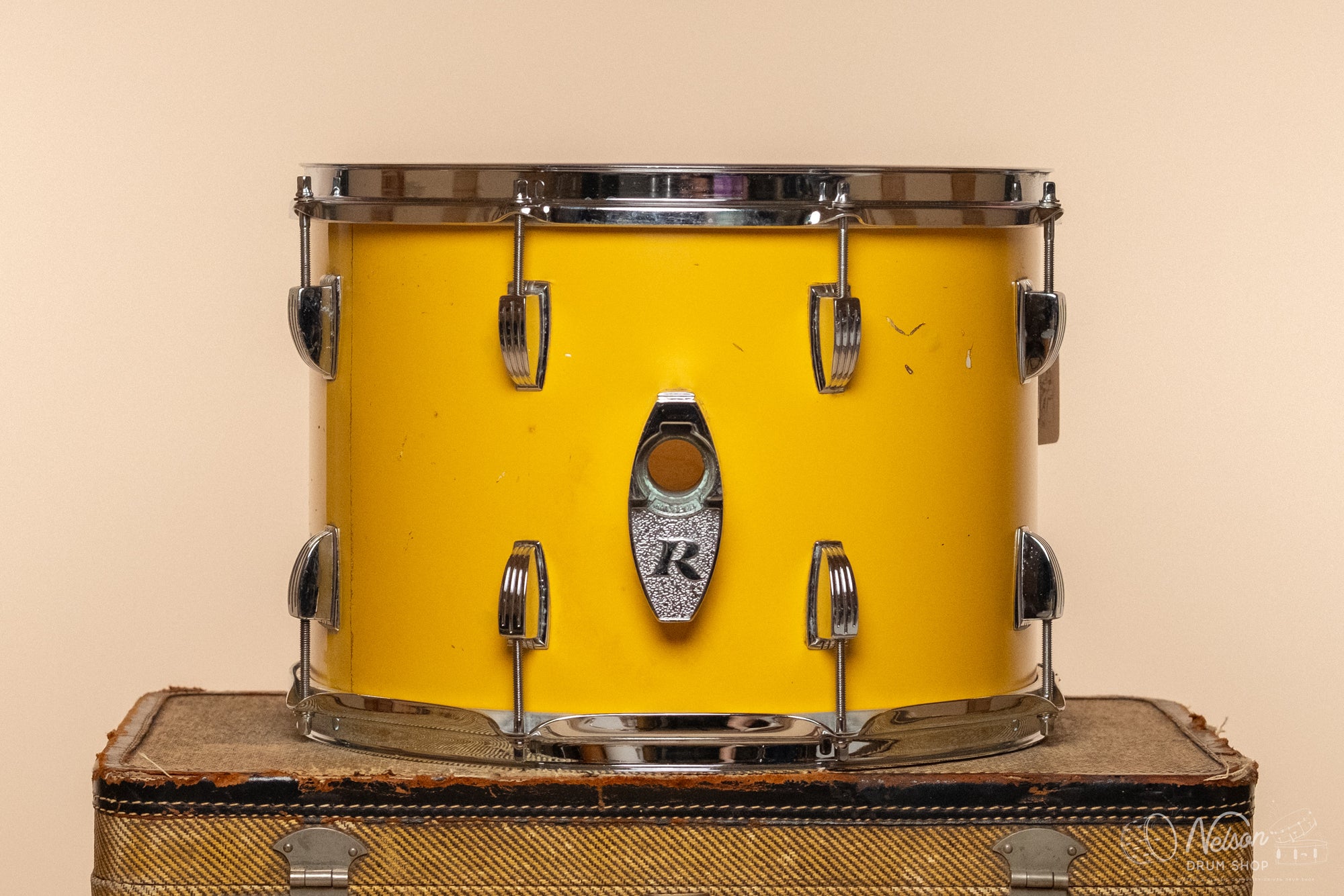 1970s Ludwig 6 ply Tom in White Cortex (under Yellow) - 10x14