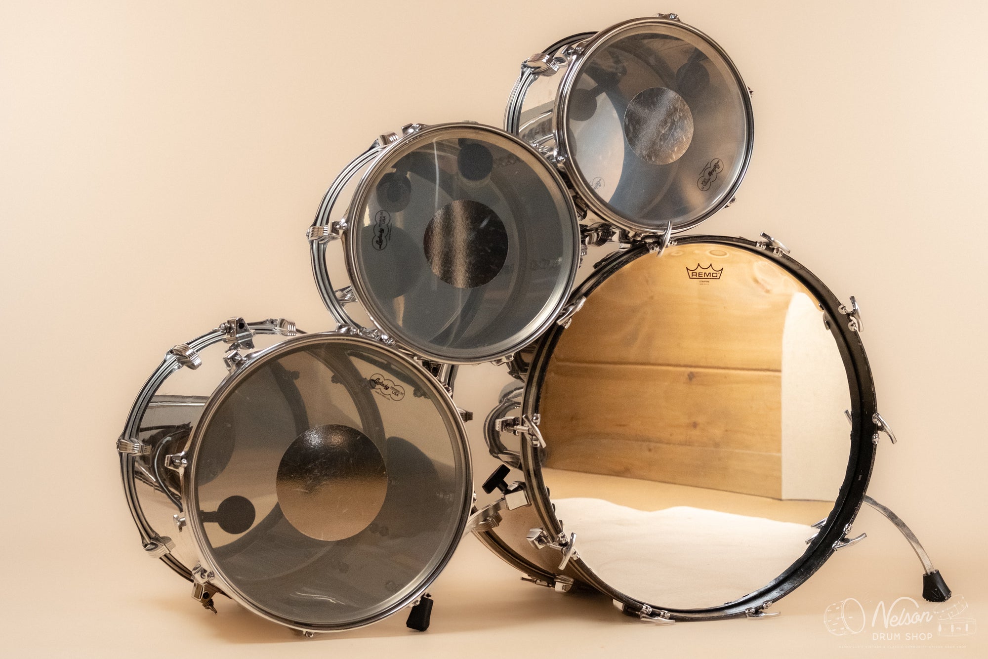 1970s Ludwig 'Big Beat' in Stainless Steel - 14x22, 16x16, 9x13, 8x12