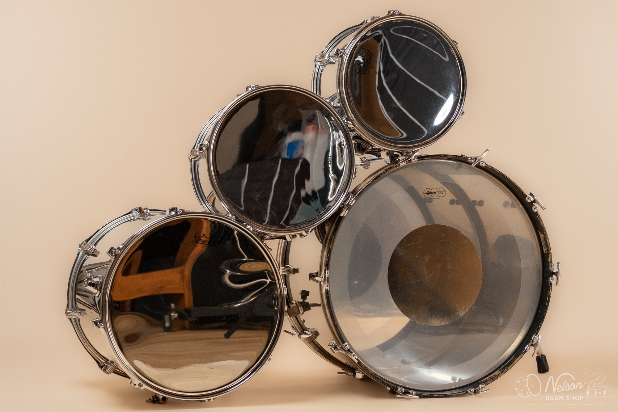 1970s Ludwig 'Big Beat' in Stainless Steel - 14x22, 16x16, 9x13, 8x12