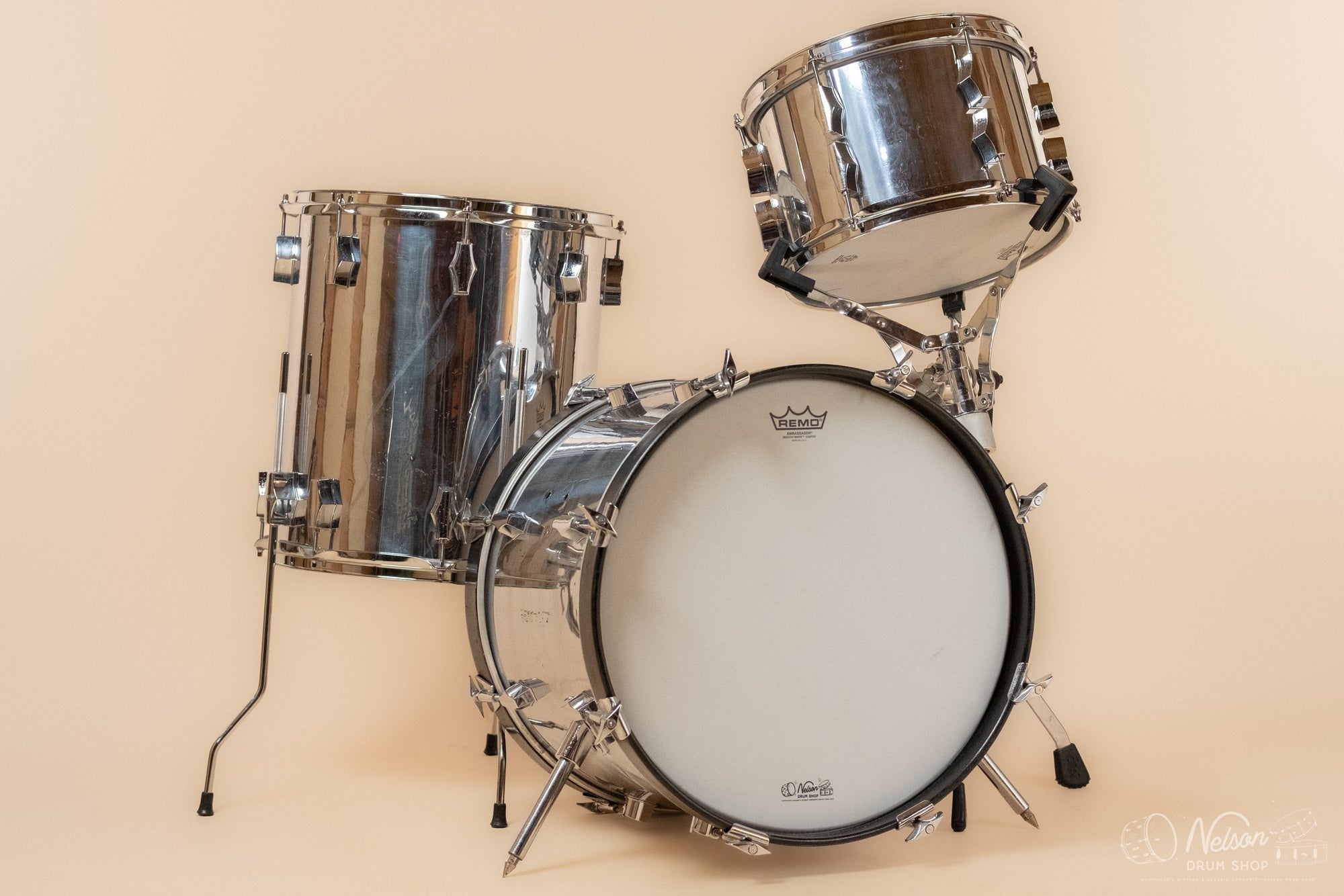 1970s Fibes Chrome Over Fiberglass Bop Kit - 14x18, 16x14, 8x12