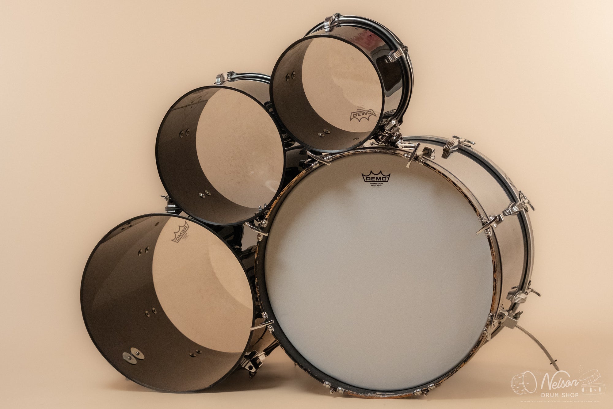 1970s Ludwig Vistalite Concert Tom Kit in Black - 14x20, 6.5x10, 8x12, 16x16