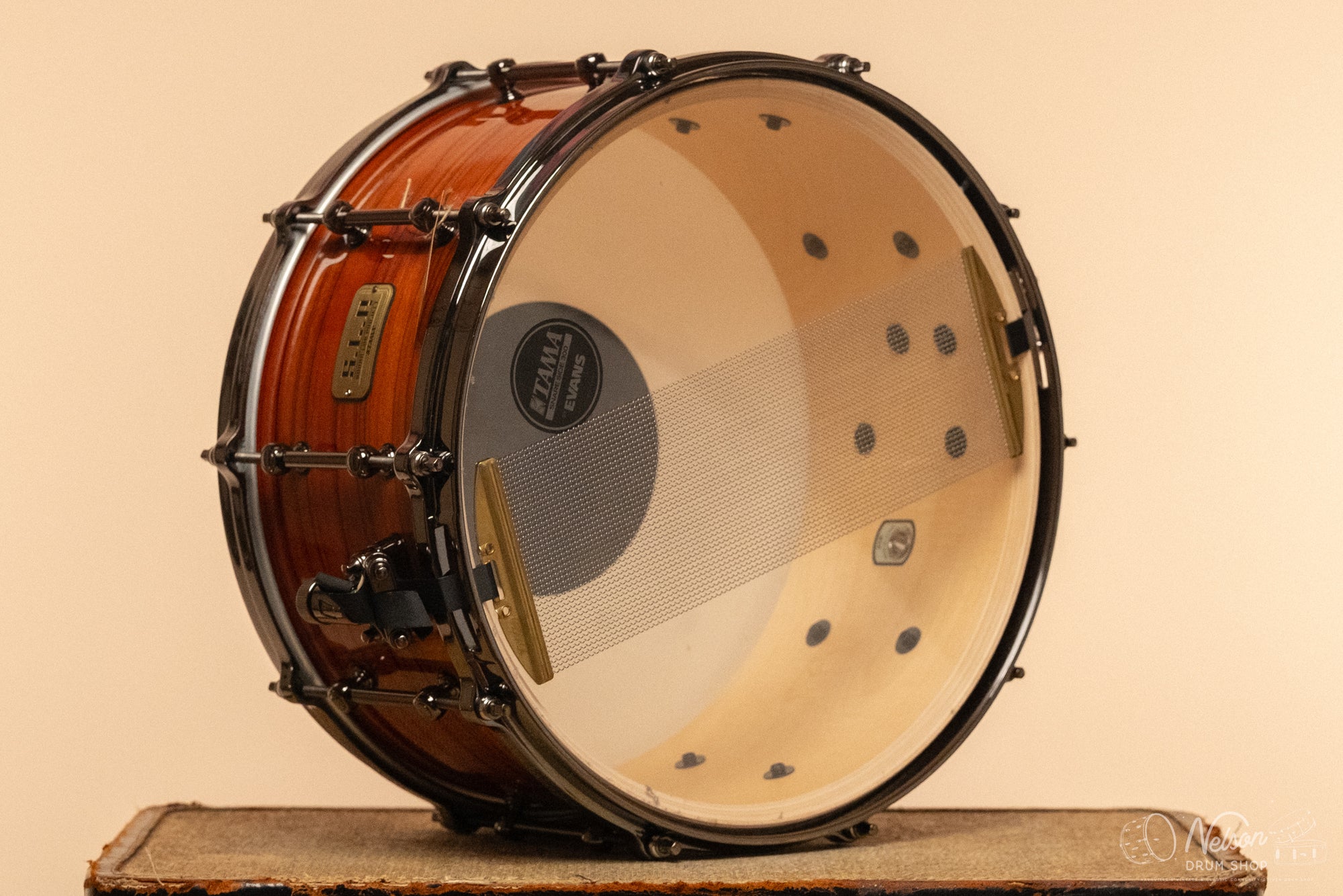 Used Tama "S.L.P." Maple Snare Drum in Gloss Tangerine Zebrawood - 7x14