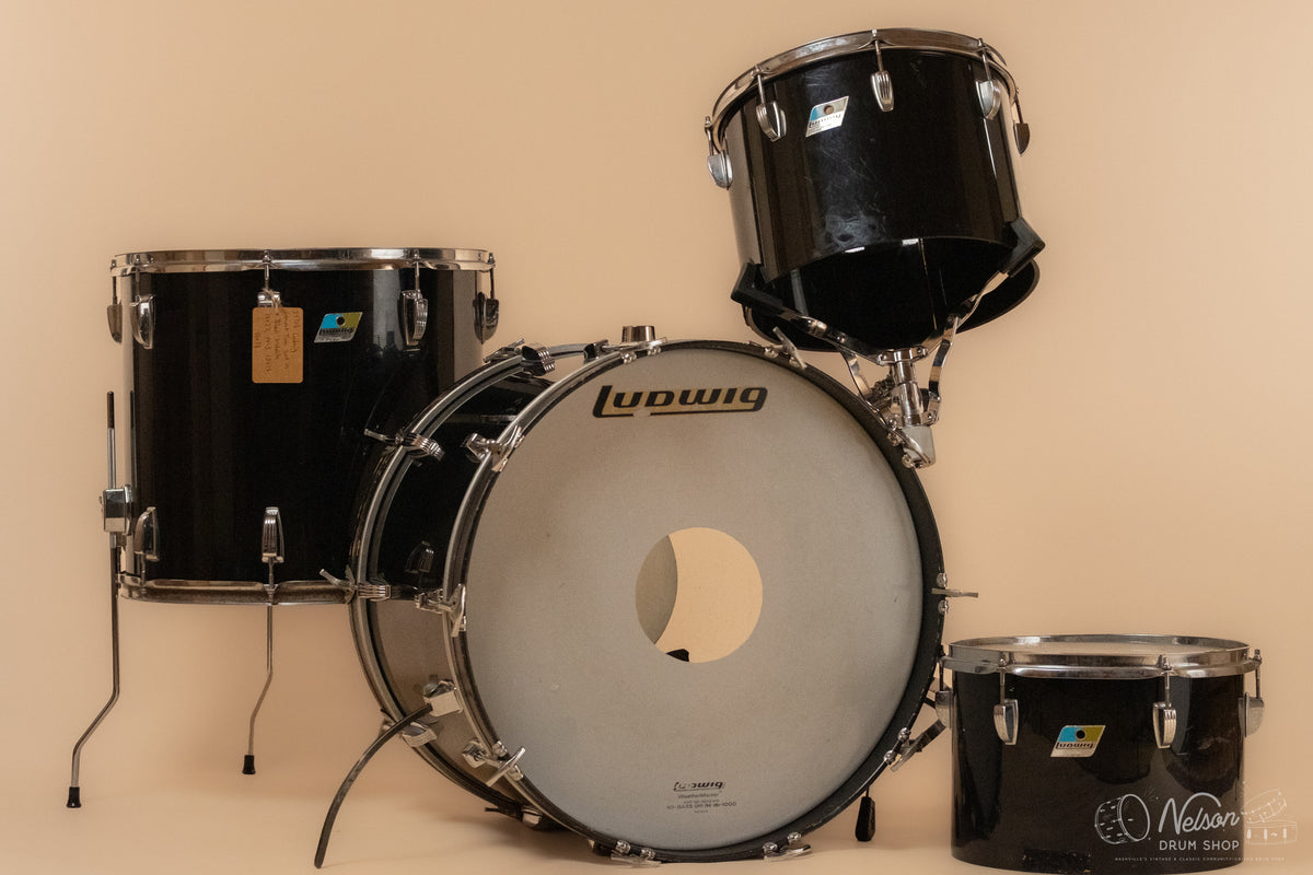 1970s Ludwig Concert Tom Vistalite Kit in Black - 14x22, 16x18, 10x14, 9x13
