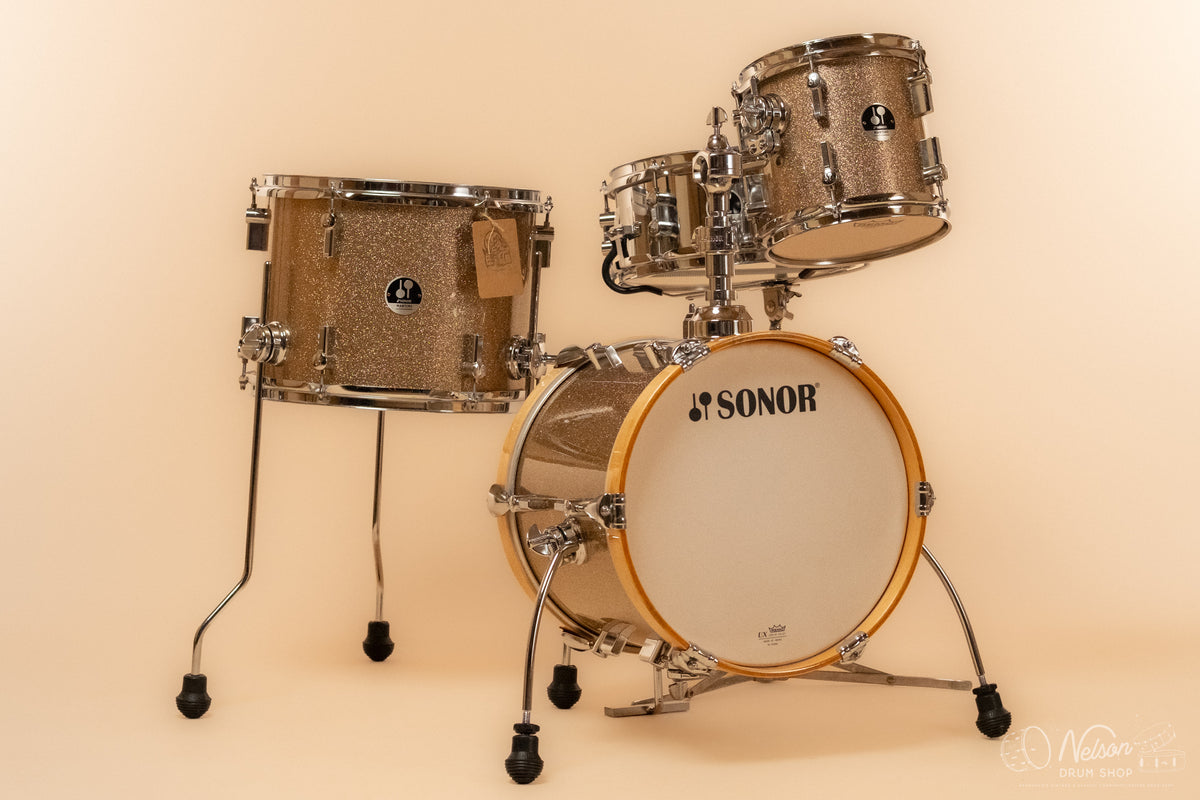 Used Sonor 'Martini' Kit in Gold Galaxy Sparkle - 12x14, 10x13, 8x8, 5x12sn