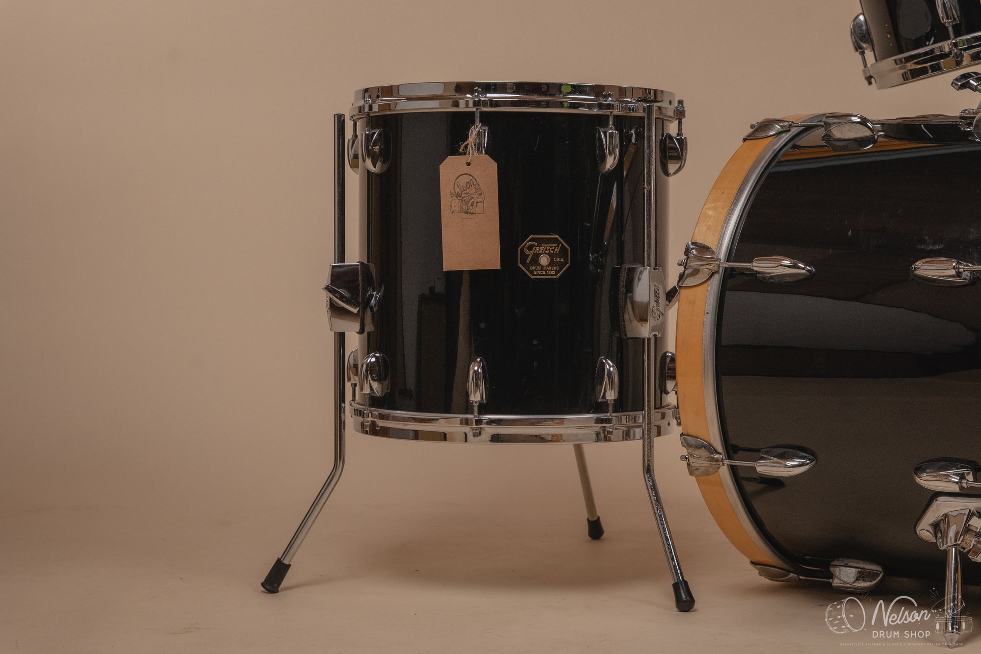 1980s Gretsch 'Progressive Jazz' in Black Nitron - 14x20, 14x14, 8x12