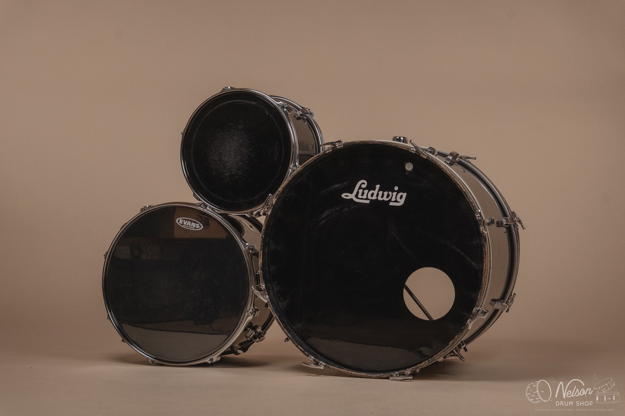 Used Ludwig 'Rocker' in Black - 14x22, 10x16, 8x12