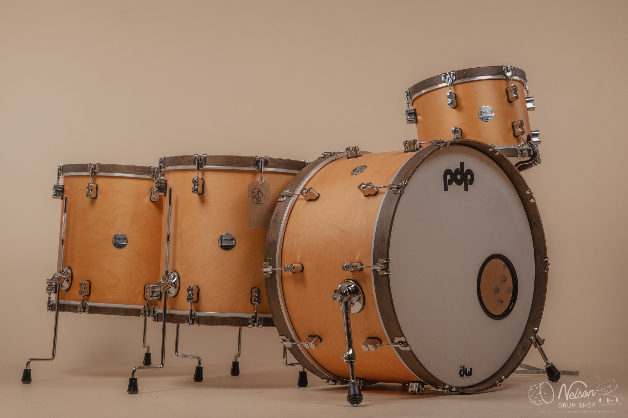 Used PDP Concept Maple in Natural Stain w/Walnut Stain Hoops - 14x24, 16x18, 16x16, 9x13
