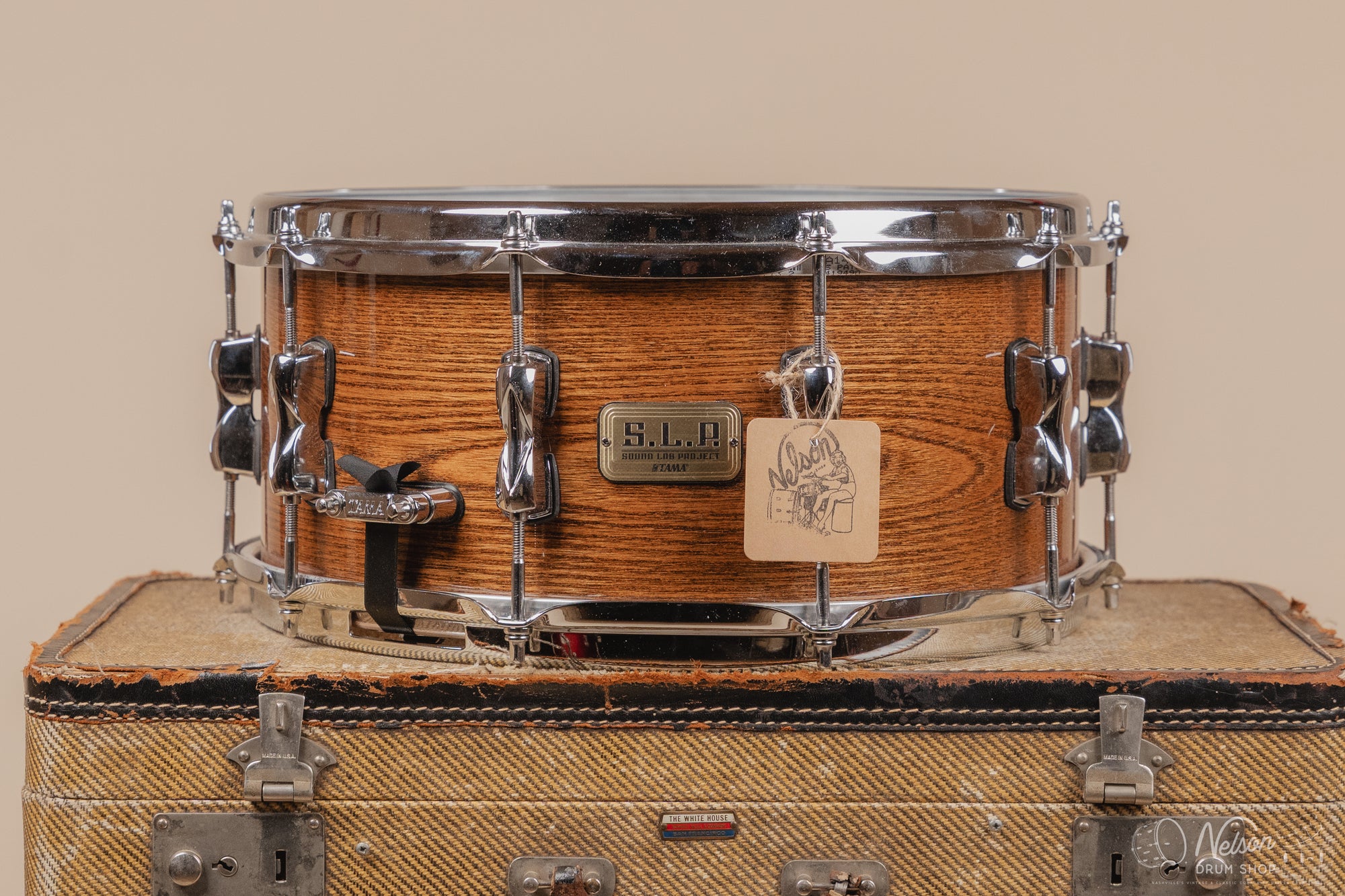 Used Tama "S.L.P." Hickory Snare Drum - Gloss Natural Elm - 6.5x14