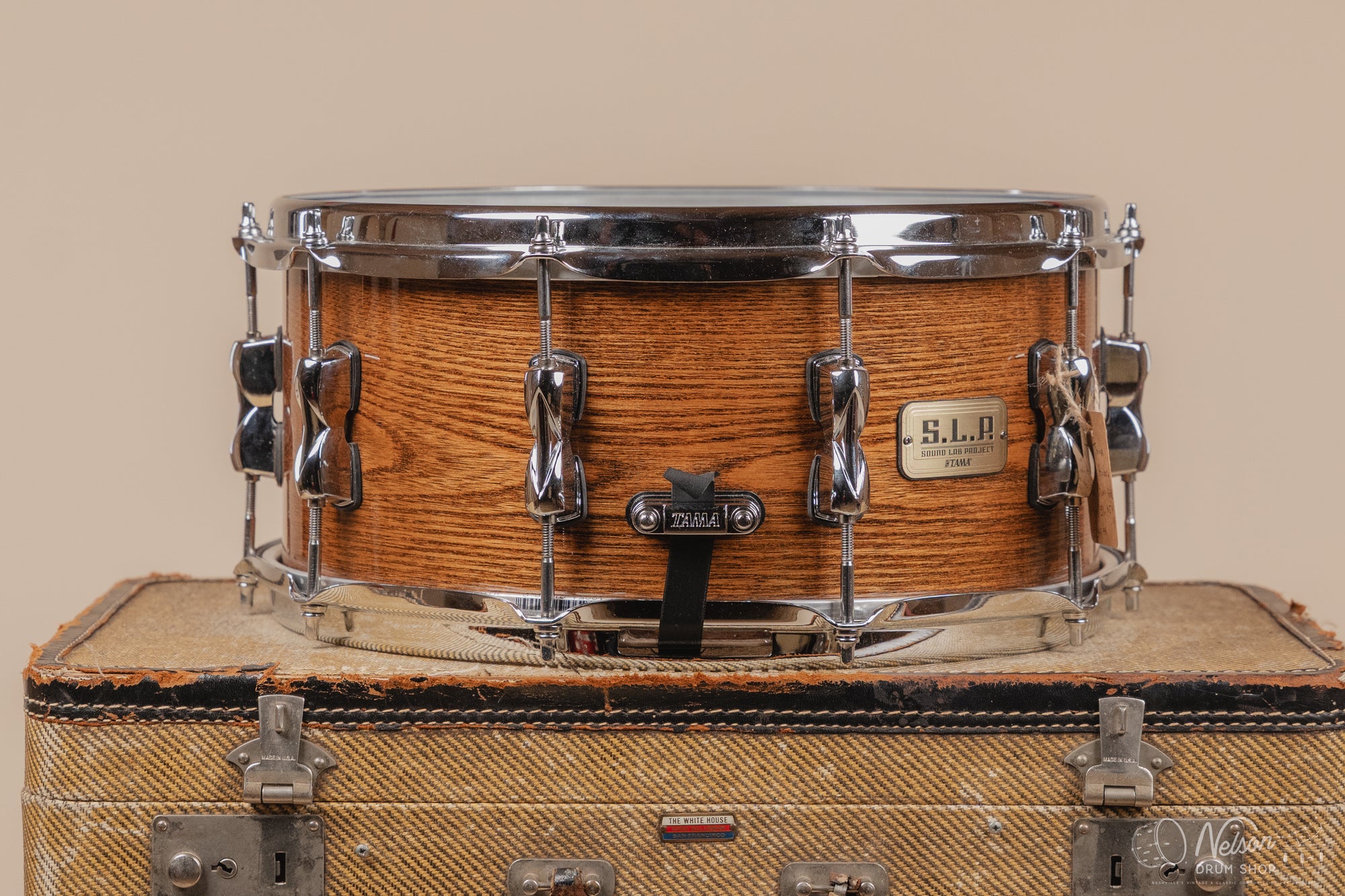 Used Tama "S.L.P." Hickory Snare Drum - Gloss Natural Elm - 6.5x14