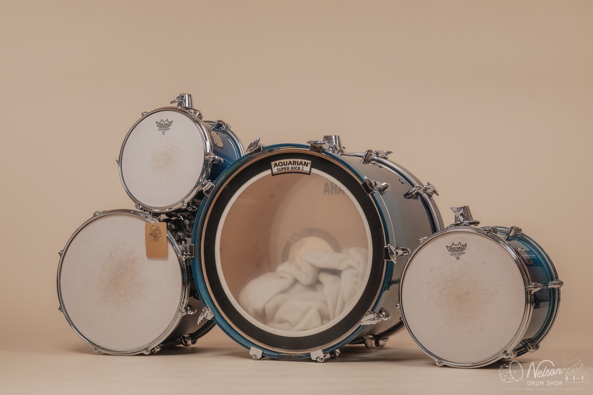 Used Yamaha Maple Custom Absolute Kit in Sea Blue Fade - 16x20, 8x10, 9x12, 12x14