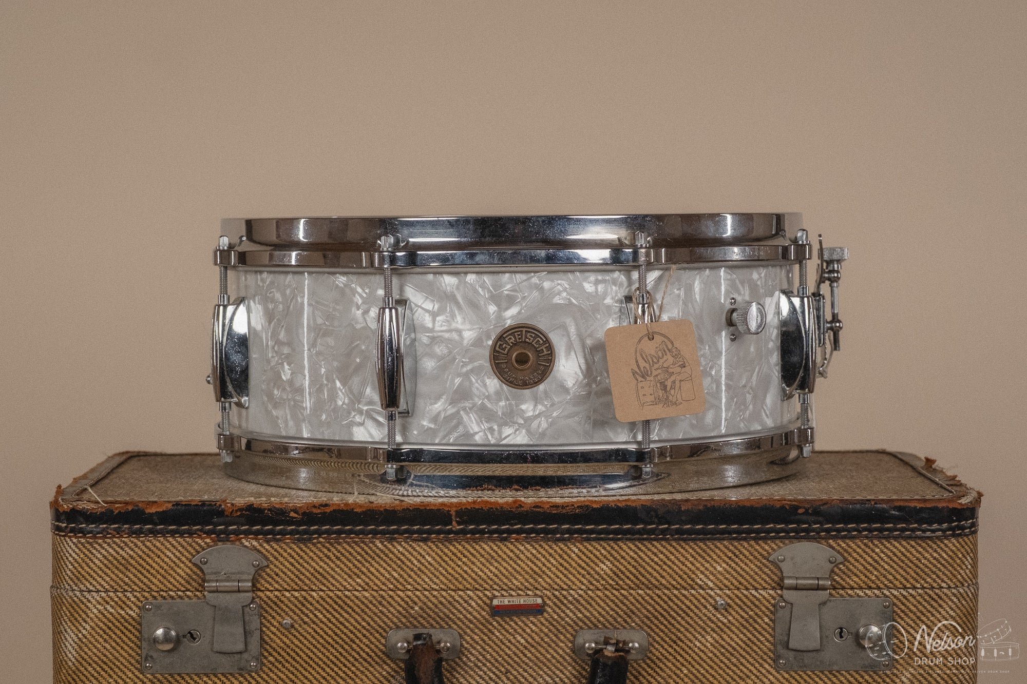 1960s Gretsch Round Badge Renown '4103' in White Marine Pearl - 5.5x14