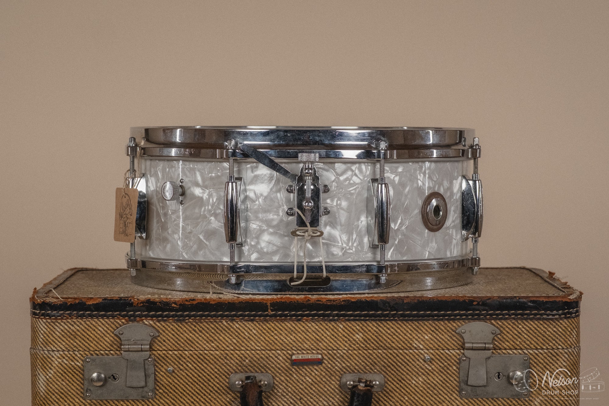 1960s Gretsch Round Badge Renown '4103' in White Marine Pearl - 5.5x14