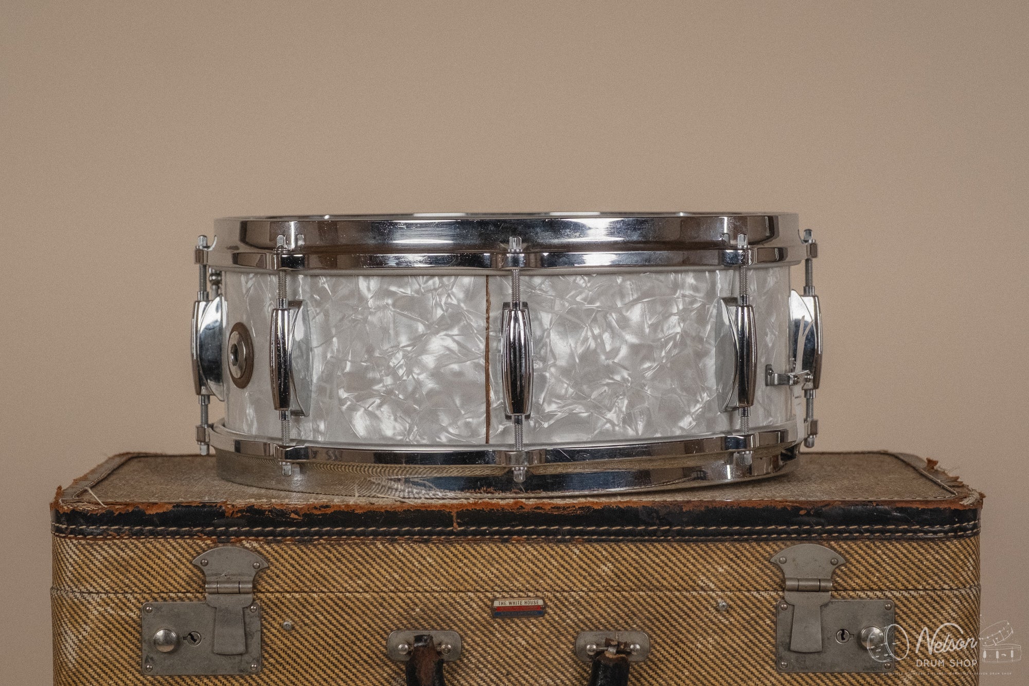 1960s Gretsch Round Badge Renown '4103' in White Marine Pearl - 5.5x14