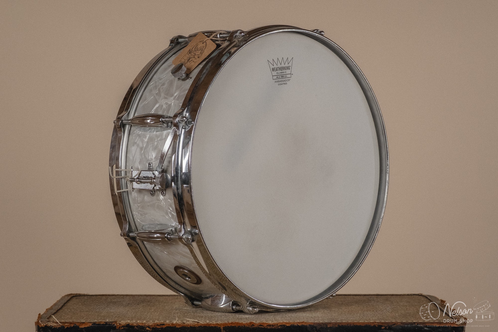 1960s Gretsch Round Badge Renown '4103' in White Marine Pearl - 5.5x14