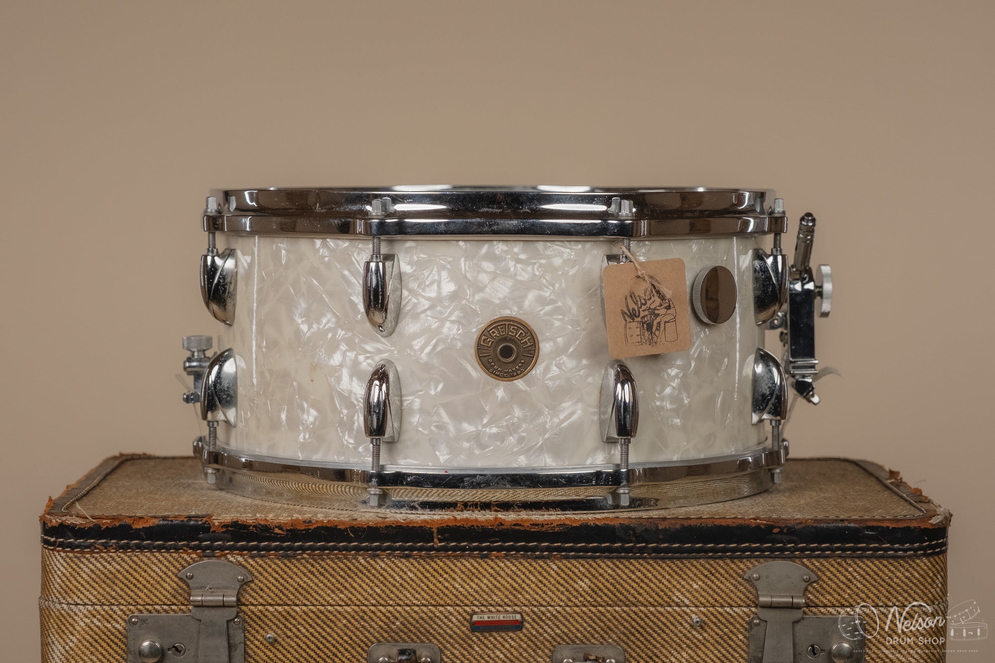 1950s Gretsch Broadkaster 'Floor Show' in White Pearl - 6.5x14