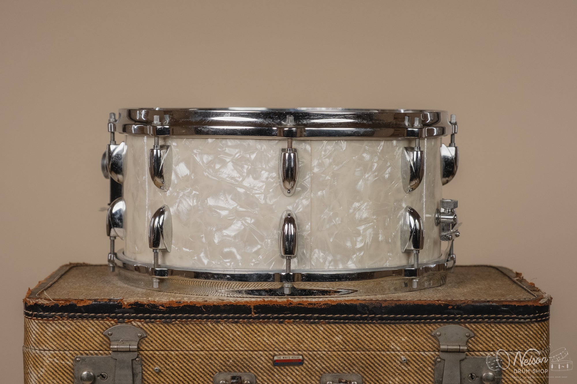 1950s Gretsch Broadkaster 'Floor Show' in White Pearl - 6.5x14