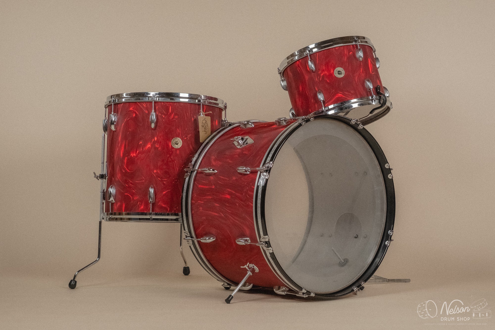 1960s Gretsch re-wrapped in Red Satin Flame - 14x22. 16x16, 9x13