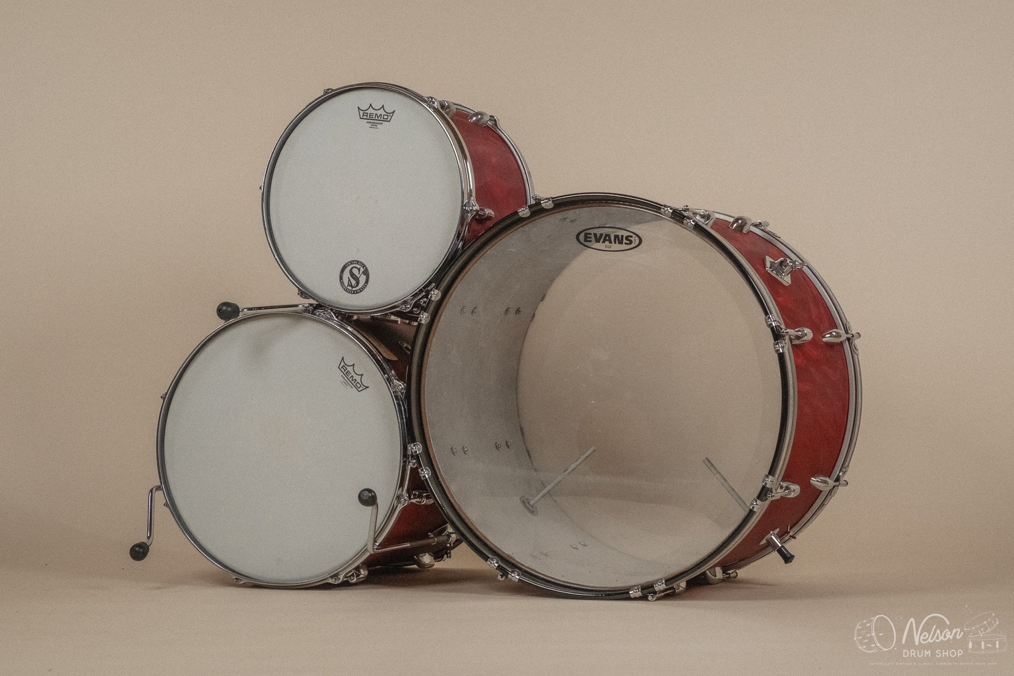 1960s Gretsch re-wrapped in Red Satin Flame - 14x22. 16x16, 9x13